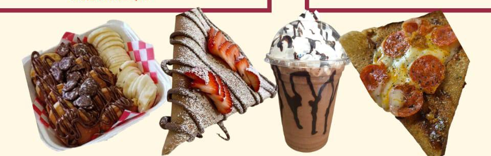 Mini hotcakes, crepas, frappé y crepa pizza